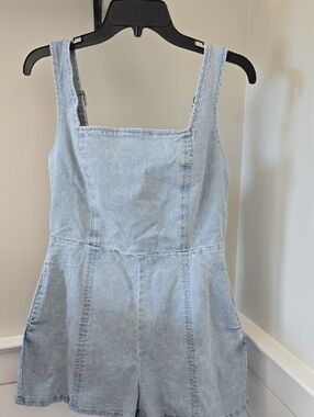 white birch Light Blue Denim Shorts Romper